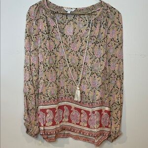Lucky Brand Paisley Floral Blouse - Pink and Black